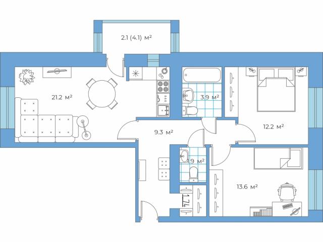 Квартира на продажу в Ульяновске, мкр. Волжские кварталы, стр. 3 фото №0